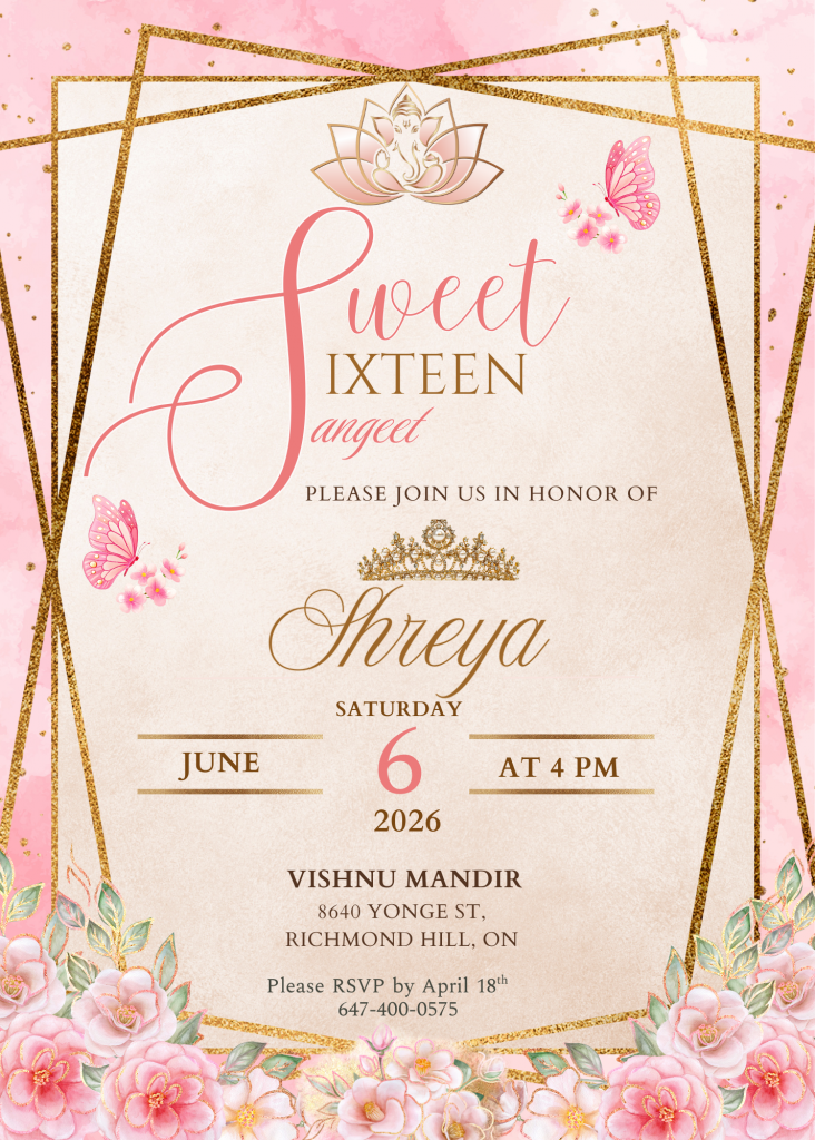 pink and gold floral wedding invitation